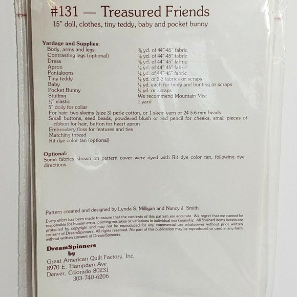 Dream Spinners #131Treasured Friends 15" Doll, Clothes & Bunny Sewing Pattern - Picture 4 of 5